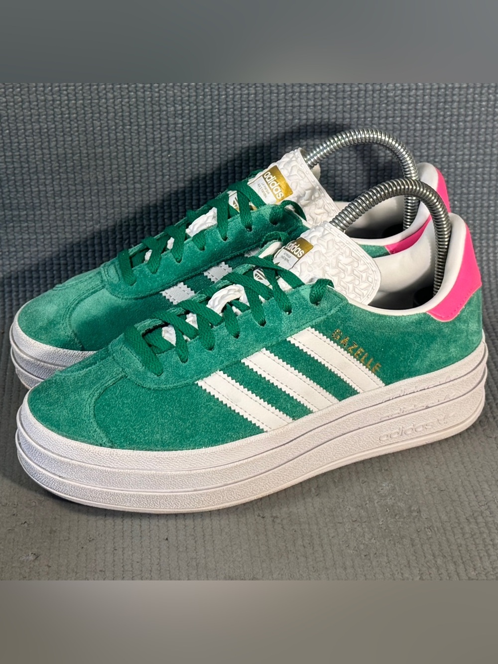 adidas Women’s Gazelle Bold 'Green Lucid Pink' Sneakers Size 6